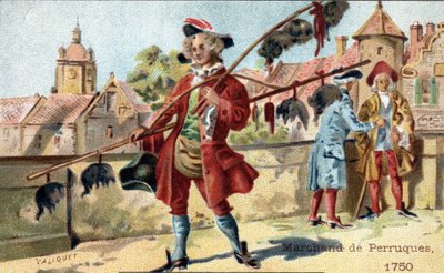Het beroep van pruikenhandelaar in 1750. door Unknown artist