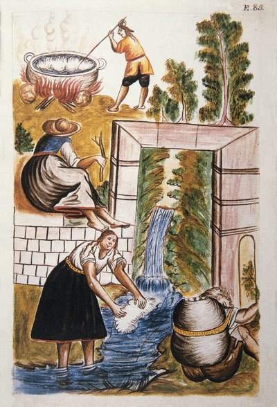 Het werk van wol, uit het boek "Trujillo del Peru" of "Códice Martínez Compañón", door Baltazar Martinez Compañón y Bujanda, bisschop van Trujillo (1782-1785) door Unknown artist