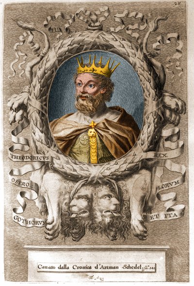 Theodorik I de Grote (ca. 454-526), koning van de Ostrogoten (474-526) en stichter van het Ostrogotische koninkrijk in Italië door Unknown artist