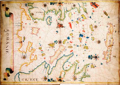 Dit type vroege perkamenten zeekaart ontstond in de Middellandse Zee in de 13e eeuw., c.1610 door Unknown artist