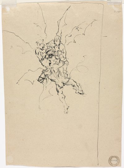 Drie demonen die een ridder vasthouden (verso) door Unknown artist