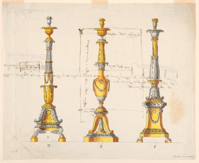 Drie Ontwerpen voor Kandelaars door Unknown artist