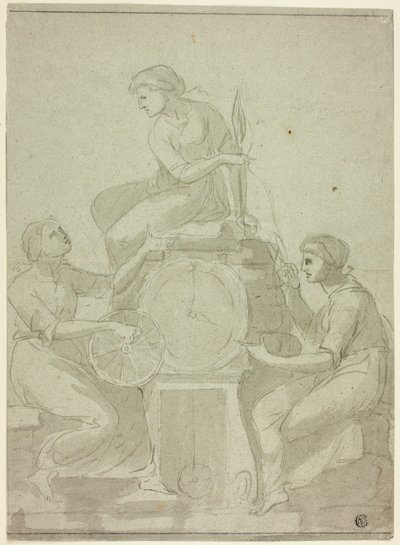 De Drie Schikgodinnen (Ontwerp voor Klok) door Unknown artist