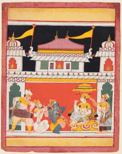 Drie muzikanten treden op voor een koning: Shri Raga, uit een Ragamala door Unknown artist
