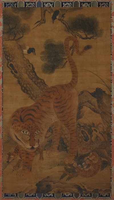 Tijger met Welpen en Eksters door Unknown artist