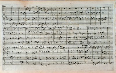 Titelpagina van muzikale partituur van De Kunst van de Fuga, de laatste en onvoltooide fuga, door Johann Sebastian Bach door Unknown artist