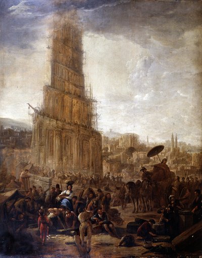 Toren van Babel - De Toren van Babel - anoniem schilderij door Unknown artist