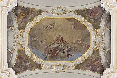 Drie-eenheid en Sint Stefanus in Glorie met de vier Evangelisten door Unknown artist