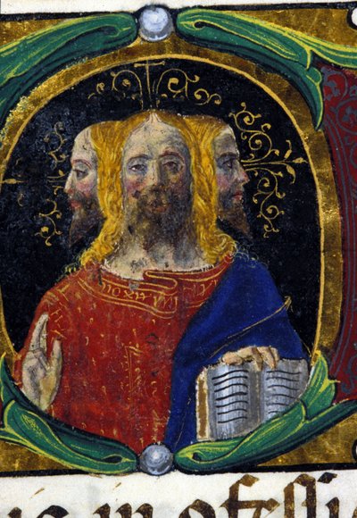 Drie-eenheid met drie gezichten (3 hoofden). Codex Carmosano door Unknown artist