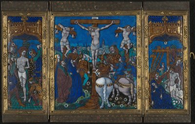 Drieluik met De kruisiging, De geseling en De graflegging door Unknown artist