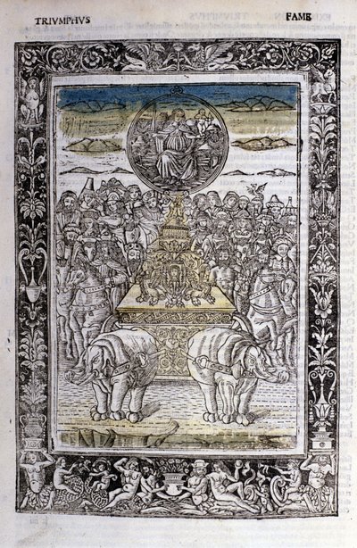 Triomf van de roem van Francesco Petrarca (Petrarca). Miniatuur sd. Bibl. Trivulziana, Milaan. door Unknown artist