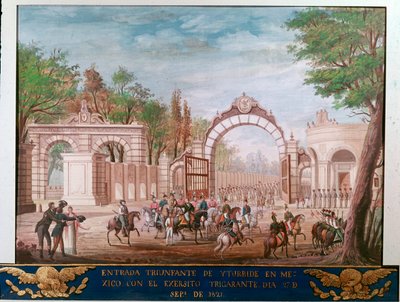 Triomfantelijke intocht van Agustín Iturbide, eerste keizer van onafhankelijk Mexico, in Mexico-Stad 7/09/1821 door Unknown artist