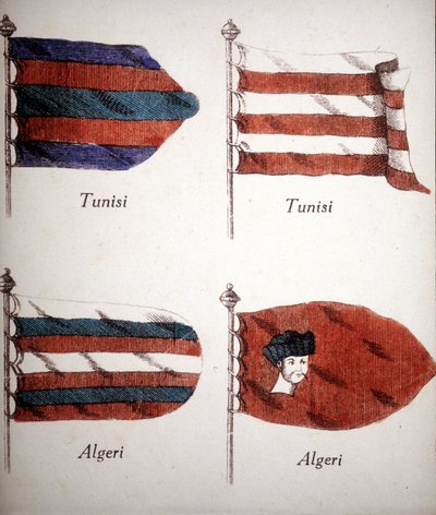 Tunesische en Algerijnse vlaggen uit het einde van de 18e eeuw door Unknown artist