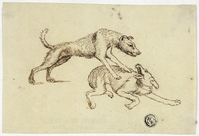 Twee vechtende honden door Unknown artist