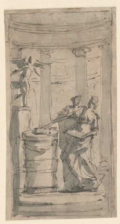 Twee Vestaalse Maagden bij een Altaar door Unknown artist