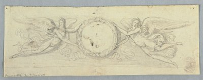 Twee gevleugelde genieën met lauwerkrans door Unknown artist