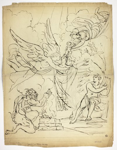 Ongeïdentificeerde mythologische geboortescène (recto); Cupido en Psyche (verso) door Unknown artist