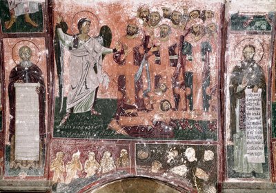 Onrechtvaardige koningen worden door een engel uitgenodigd om de Onderwereld binnen te gaan 13e eeuw Orthodox klooster van Milesevo, Servië door Unknown artist