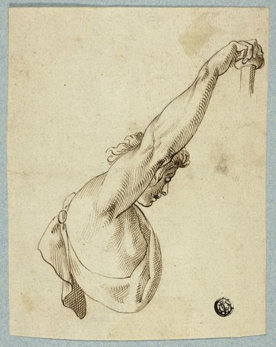 Bovenlichaam met opgestrekte armen door Unknown artist