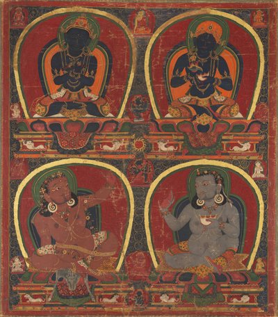 Vajradhara, Nairatmya, en Mahasiddhas Virupa en Kanha door Unknown artist