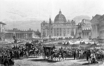 Vaticaans Concilie I. Rome, Sint-Pietersplein op een dag van algemene zitting van het Concilie. 1870 door Unknown artist