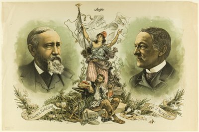 Overwinningsportretten van Benjamin Harrison en Levi P. Morton, uit Judge door Unknown artist