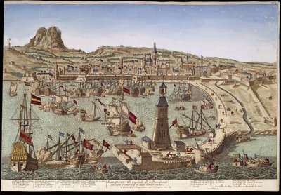 Uitzicht op Barcelona en zijn haven - optisch zicht door Unknown artist
