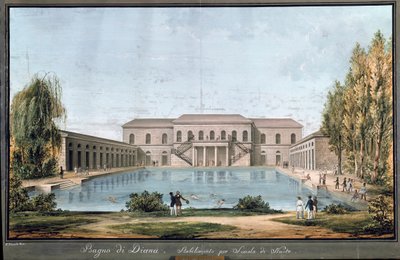 Uitzicht op het Diana-bad, het eerste Italiaanse zwembad, in Milaan door Unknown artist