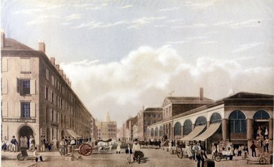 Uitzicht op New York: Markt op Fulton Street. SD lithografie rond het midden van de 19e eeuw. door Unknown artist