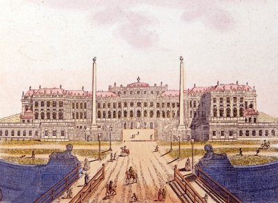 Uitzicht op Kasteel Schönbrunn, voormalige residentie van de Oostenrijkse keizerlijke familie, Wenen, Oostenrijk, gravure uit 1820 door Unknown artist
