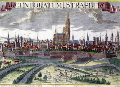 Zicht op Straatsburg rond 1770 met zijn kathedraal door Unknown artist