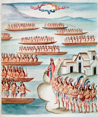 Uitzicht op Tlatelolco omgeven door de lagune, Mexico door Unknown artist