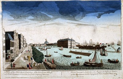 Zicht op de Admiraliteit in Amsterdam van de winkels van de bassins en bouwplaatsen in eigendom van hen en de Compagnie van de Oost-Indië van Holland - Optische weergave door Unknown artist