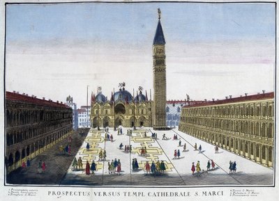 Zicht op de Basiliek en Campanile vanaf het San Marcoplein in Venetië, Italië door Unknown artist