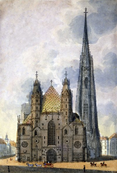 Gezicht op de kathedraal van St. Stephen (Stephansdom) in Wenen, Oostenrijk aan het einde van de 18e eeuw. door Unknown artist