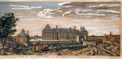 Uitzicht op het Koninklijk Kasteel van Monceaux. Gravure uit 1740. Privécollectie. door Unknown artist