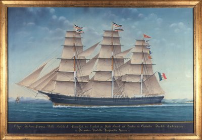 Uitzicht op de Italiaanse clipper Cosmos. 19e eeuw schilderij door Unknown artist