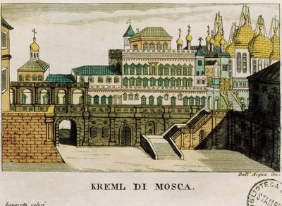 Uitzicht op het Kremlin, Moskou, Rusland uit reizen van St. Petersburg naar Duitsland door Georg Reinbeck, prent door Unknown artist