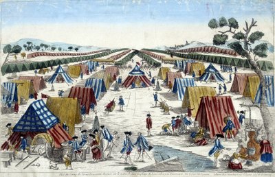 Uitzicht op het kamp van het Pruisische leger, getekend naar de natuur in de vlakte van Lomvenborg in Pommeren door Unknown artist
