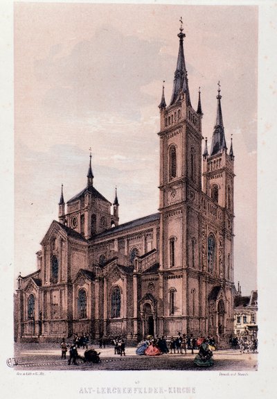 Zicht op de kerk van Lerchenfelder in Wenen. Oostenrijk Gravure uit 1830 Privécollectie door Unknown artist