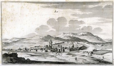 Zicht op de stad Ay. Gravure uit het einde van de 18e eeuw. door Unknown artist