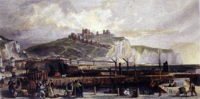 Uitzicht op de stad Dover en zijn hoge witte krijtrotsen in Engeland. 1850 door Unknown artist