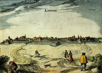 Zicht op de stad Leipzig in Duitsland. Gravure uit de 18e eeuw door Unknown artist
