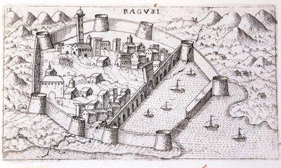 Zicht op de stad Ragusa in de 16e eeuw. door Unknown artist