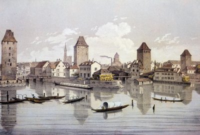 Uitzicht op de stad Straatsburg aan de Rijn. 19e-eeuwse gravure Parijs, B.N. door Unknown artist
