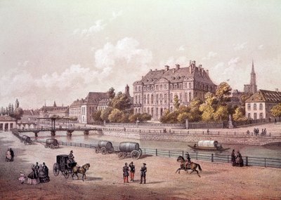 Uitzicht op de stad Straatsburg aan de Rijn. 19e-eeuwse gravure Parijs, B.N. door Unknown artist