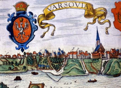 Uitzicht op de stad Warschau met het stadswapen. 1780 door Unknown artist