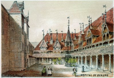 Uitzicht op de binnenplaats van de Hospices de Beaune door Unknown artist