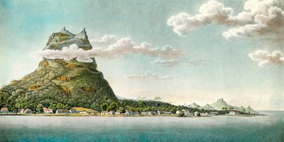 Uitzicht op het eiland Bora Bora in het huidige Frans-Polynesië. Gravure 18e eeuw. Privécollectie door Unknown artist