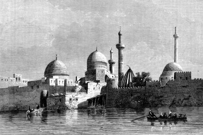 Uitzicht op de moskee van Mosul (Nineveh) in Irak. Gravure uit de 19e eeuw door Unknown artist